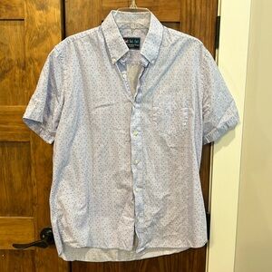 Red, white, and blue mini stars button down short sleeve collared shirt